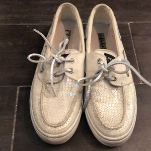 White sequin Sperrys